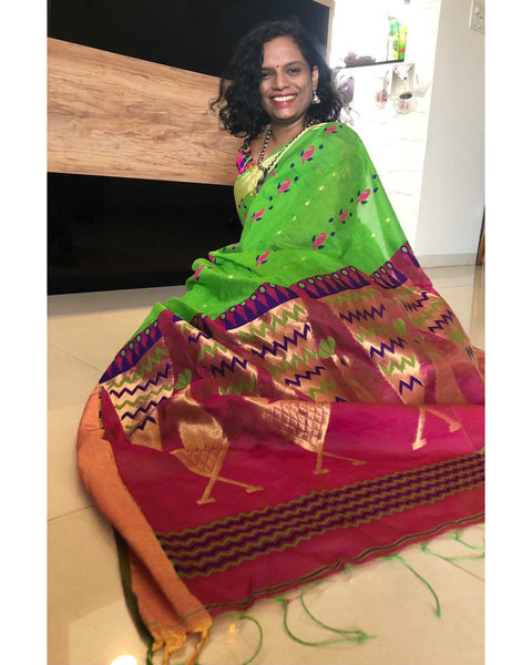 Looking Fabulous In Blended Cotton Silk Jamdani Saree