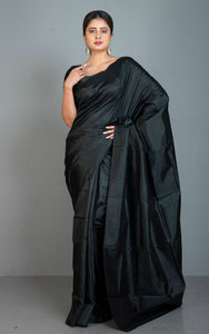 Soft Woven Bishnupuri Katan Silk Saree in Raven Black