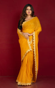 Khaddi Georgette Designer Saree in Honey Yellow and Antique Gold