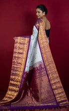 Exclusive Mahapar Gadwal Silk Saree in Cloud Blue, Palatinate Purple and Golden Zari Weave