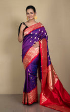 Woven Jacket Nakshi Border Pure Katan Banarasi Silk Saree in Purple, Red and Antique Gold