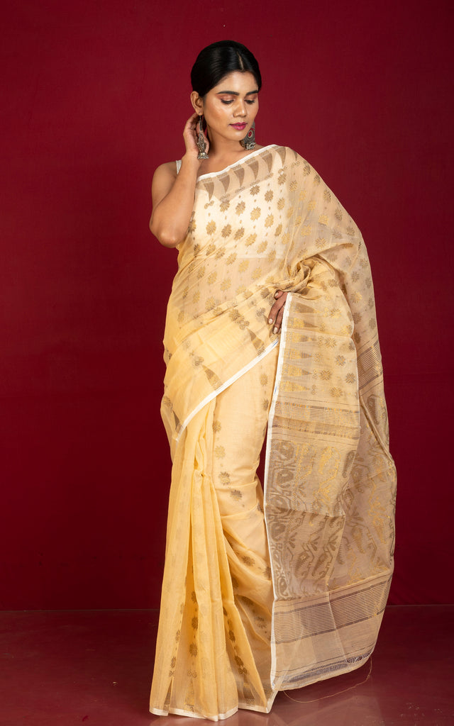 Jamdani inspired saree with Zari Woven Peacock Motifs
