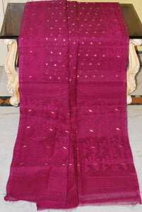 Cotton Muslin Jamdani Saree in Purple and Gold Zari Work
