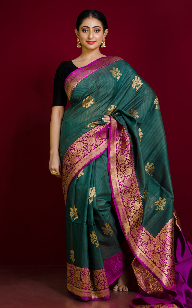 Unique Green Tussar Banarasi Silk Designer Saree main image 1