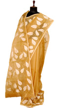 Leaf Nakshi Motif Muslin Silk Jamdani Saree in Khaki, White and Antique Gold