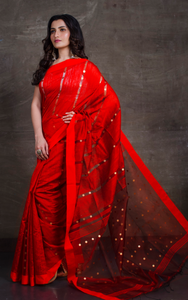 Designer Pure Matka Tussar Silk Saree in Bright Red