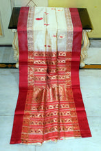 Traditional Bishnupuri Swarnachari Pure Silk Saree in Ivory, Red and Dark Burgundy