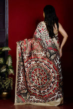 Hand Painted Madhubani on Premium Quality Soft Tussar Silk Saree Beige, Black, Red and Off White