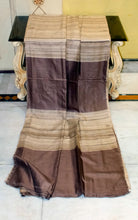 Elegant Natural Gicha Tussar Silk Saree with Geometric Nakshi Weave in Beige and Roman Coffee