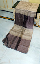 Elegant Natural Gicha Tussar Silk Saree with Geometric Nakshi Weave in Beige and Roman Coffee