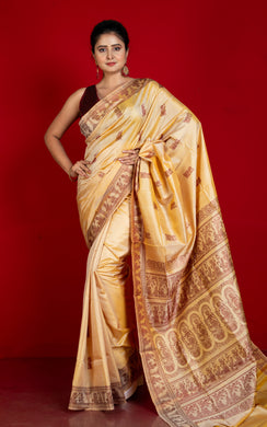 Handwoven Baluchari Pure Silk Saree in Desert Sand and Brown