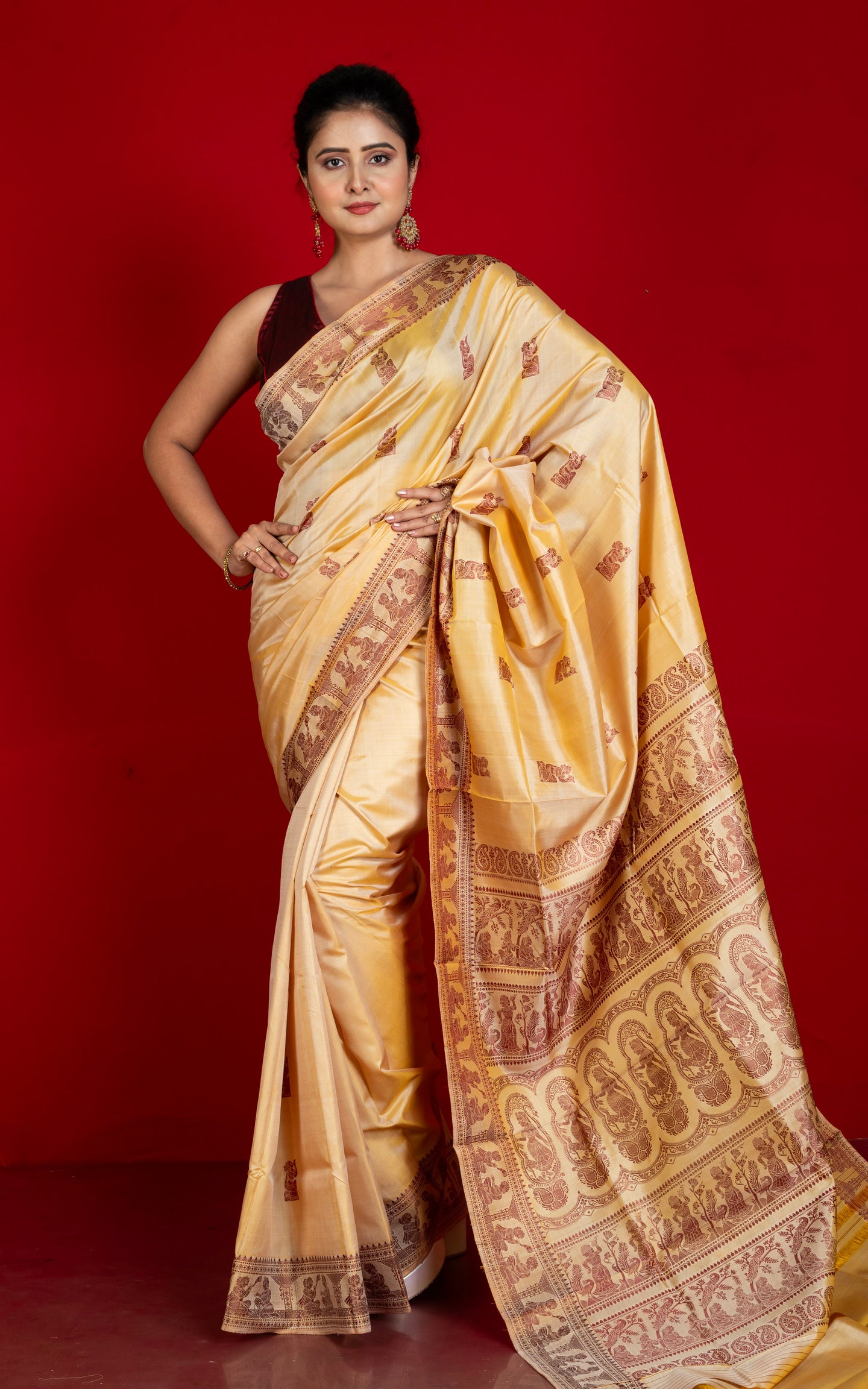 Handwoven Baluchari Pure Silk Saree in Desert Sand and Brown