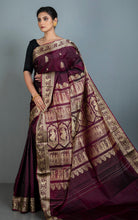 Handwioven Baluchari Pure Silk Saree in Wine, Beige and Dark Blue