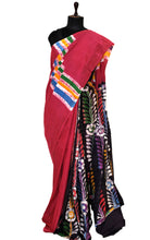 Super Soft Mulmul Cotton Batik Printed Saree in Pomegranate Red, Soot Black and Multicolored