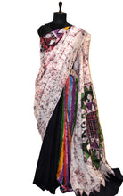 Super Soft Mulmul Cotton Batik Printed Saree in Off White, Dark Brown and Multicolored