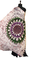 Super Soft Mulmul Cotton Batik Printed Saree in Off White, Dark Brown and Multicolored