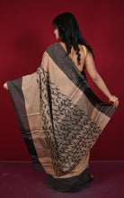Bengal Handloom Bird Nakshi Motif Brocade Work Soft Begampuri Cotton Saree in Pinkish Tan and Black