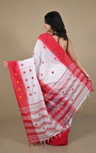 Back view showing striped pallu and fringe of the Begampuri saree