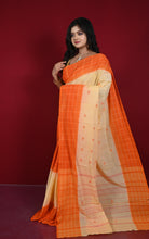 Full-length drape of Begampuri saree with orange check pallu