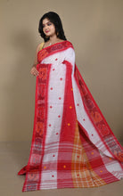 Full saree spread showing pallu stripes, checks and buti placement