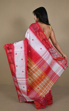 Back view showing the striped and checked pallu of the Begampuri saree