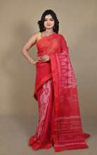 Begampuri Bengal Handloom Sambalpuri Kotki Cotton Saree in Red and Off White