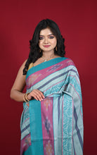 Begampuri Bengal Handloom Sambalpuri Kotki Cotton Saree in Moonstone Blue and Multicolored