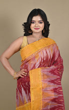Begampuri Bengal Handloom Sambalpuri Kotki Cotton Saree in Wine Red, Mustard Yellow and Off White