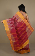 Begampuri Bengal Handloom Sambalpuri Kotki Cotton Saree in Wine Red, Mustard Yellow and Off White