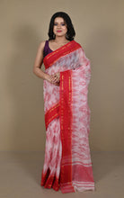 Begampuri Bengal Handloom Sambalpuri Kotki Cotton Saree in Off White, Bright Red and Golden