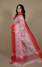 Begampuri Bengal Handloom Sambalpuri Kotki Cotton Saree in Off White, Bright Red and Golden