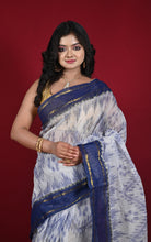 Begampuri Bengal Handloom Sambalpuri Kotki Cotton Saree in Off White, Navy Blue and Golden
