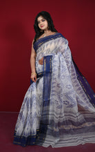 Begampuri Bengal Handloom Sambalpuri Kotki Cotton Saree in Off White, Navy Blue and Golden