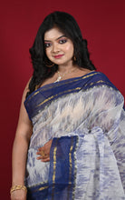 Begampuri Bengal Handloom Sambalpuri Kotki Cotton Saree in Off White, Navy Blue and Golden