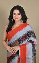 Begampuri Bengal Handloom Sambalpuri Kotki Cotton Saree in Gull Grey and Multicolored