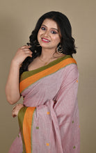 Begampuri Bengal Handloom Cotton Saree in Soft Pink, Vibrant Orange and Olive Green