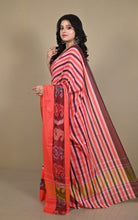 Bengal Handloom Skirt Kotki Paisley Motif Border Soft Begampuri Cotton Saree in Soft Pink, Merlot and Bean Red