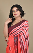 Bengal Handloom Skirt Kotki Paisley Motif Border Soft Begampuri Cotton Saree in Soft Pink, Merlot and Bean Red