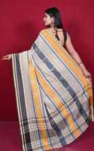 Bengal Handloom Fish Nakshi Motif Soft Begampuri Cotton Saree in Off White, Yelow and Black