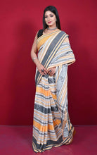 Bengal Handloom Fish Nakshi Motif Soft Begampuri Cotton Saree in Off White, Yelow and Black