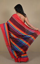 Bengal Handloom Designer Woven Strpes on Soft Begampuri Cotton Saree in Maroon Oak, Persian Red and Multicolored