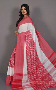 Bengal Handloom Bird Nakshi Motif Brocade Work Soft Begampuri Cotton Saree in Off White and Red