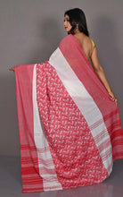 Bengal Handloom Bird Nakshi Motif Brocade Work Soft Begampuri Cotton Saree in Off White and Red