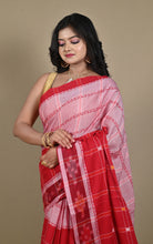 Begampuri Bengal Handloom Cotton Kotki Checks Saree – Red & Blush Pink