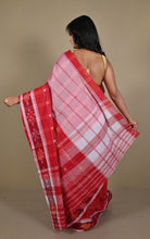 Begampuri Bengal Handloom Cotton Kotki Checks Saree – Red & Blush Pink
