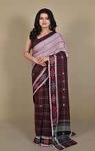 Begampuri Bengal Handloom Cotton Kotki Checks Saree – Maroon & Dusty Pink