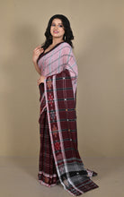 Begampuri Bengal Handloom Cotton Kotki Checks Saree – Maroon & Dusty Pink