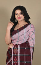 Begampuri Bengal Handloom Cotton Kotki Checks Saree – Maroon & Dusty Pink