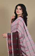 Begampuri Bengal Handloom Cotton Kotki Checks Saree – Maroon & Dusty Pink