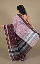 Begampuri Bengal Handloom Cotton Kotki Checks Saree – Maroon & Dusty Pink